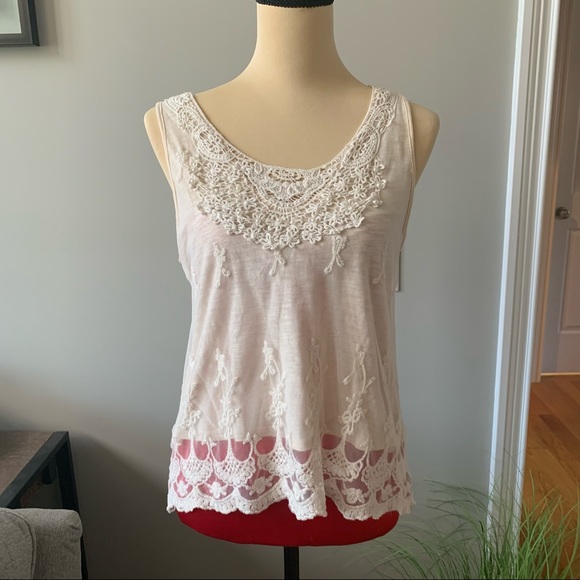 Haute Monde Ivory Lace Embroidered Tank Top Sz M - Picture 1 of 5